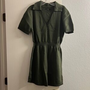 Lulu's Olive Green Polo Knit Mini Dress